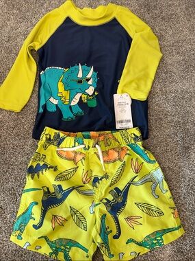 Carter's Boys Navy & Yellow Dino Rash Guard Set